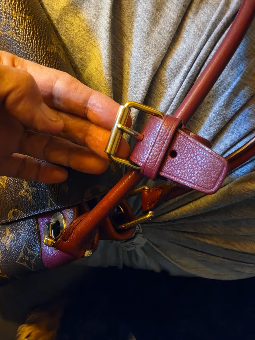 Louis Vuitton Brown Monogram Shoulder Bag with Burgundy Accents